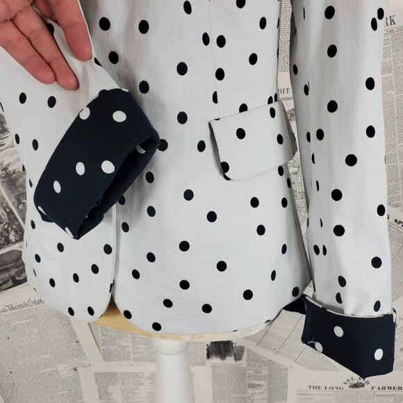 Akris Punto Light Gray Black Polka Dot Cotton Blend Single Button Blazer Size 6 - Picture 9 of 16